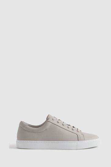 Reiss Light Grey Luca Grained Leather Trainers
