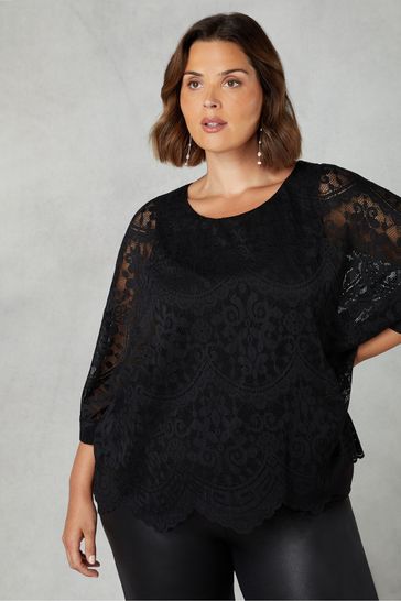 Live Unlimited Black Curve Lace Overlay Top