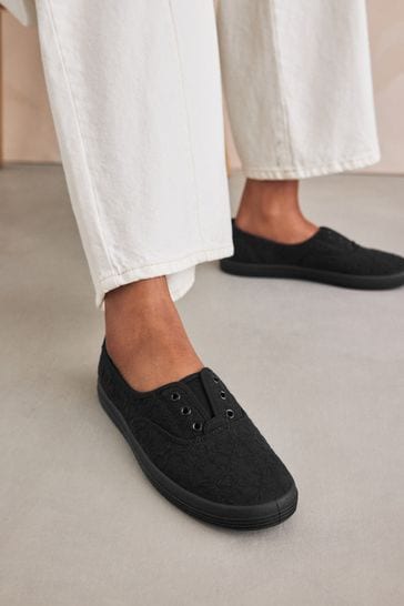 Buy Black Embroidered Forever Comfort Laceless Canvas Slip On Trainers from Next Bahrain