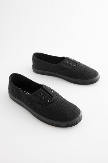 Buy Black Embroidered Forever Comfort Laceless Canvas Slip On Trainers from Next Bahrain