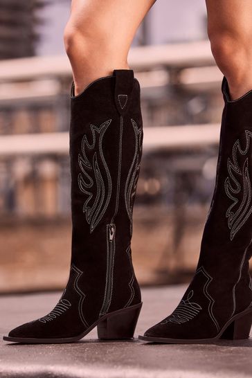 Black suede western boots 2025