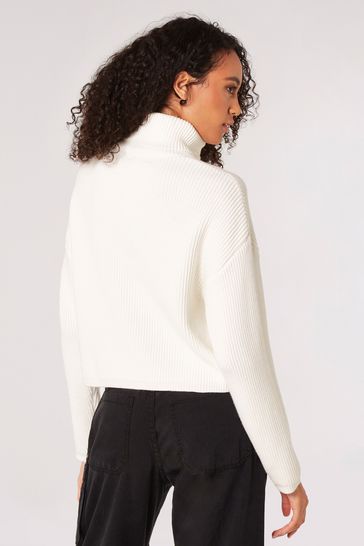 Buy Apricot High Neck Ribbed Cropped Jumper from the Laura Ashley