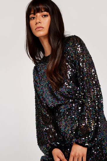 Apricot black cheap sequin dress