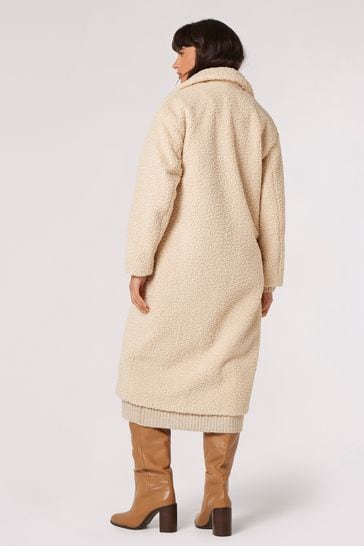 Buy Apricot Cream Long Single Breasted Borg Jacket from Next Ireland