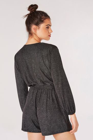 Apricot Black Glitter Wrap Playsuit