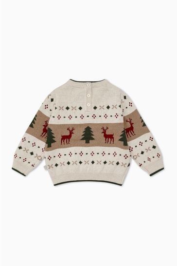 MORI Cream Organic Cotton Reindeer Knitted Christmas Jumper