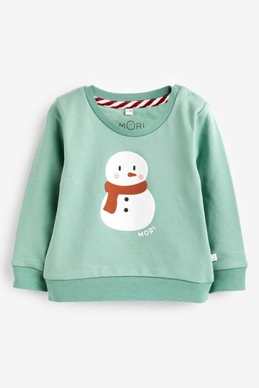 Buy Mori Green Snowman Sustainable Cosy Christmas Sweatshirt