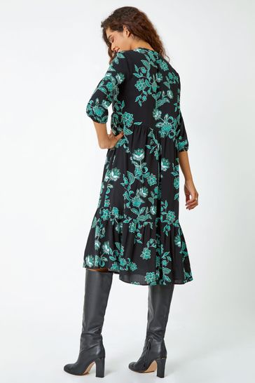 Buy Roman Green Leaf Print Frill Hem Smock Dress from Next Ireland