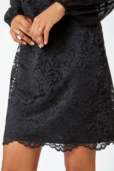 Buy Roman Black Floral Lace Chiffon Sleeve Shift Dress from the Next UK online shop
