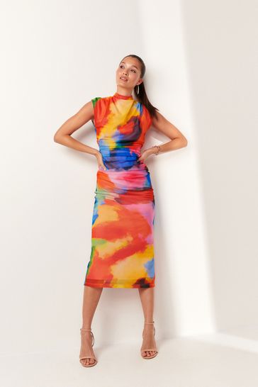 Buy Multicoloured Brights High Neck Mesh Midi Dress from the Next UK online shop