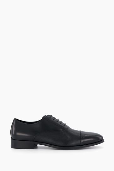Zapatos Oxford negros de corte ancho y diseño grabado de saffiano Slanting de Dune London