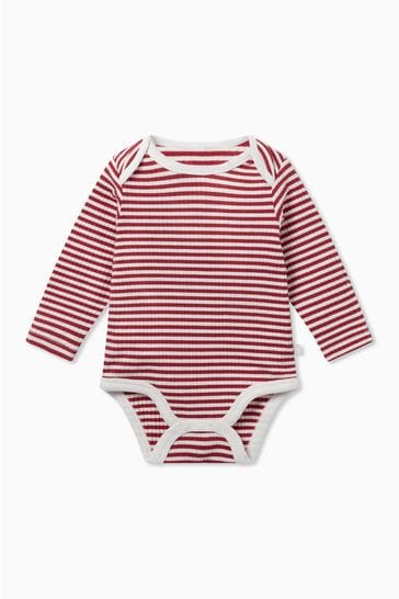 Mori Red Stripe Organic Cotton Long Sleeve Envelope Neckline Bodysuit