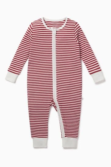 Mori Red Stripe Organic Cotton Clever Zipped Sleepsuit
