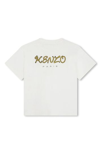 KENZO KIDS Cream Tiger Short Sleeve Logo T-Shirt