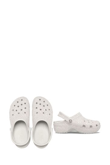 Crocs Grey Classic Platform Glitter Clogs