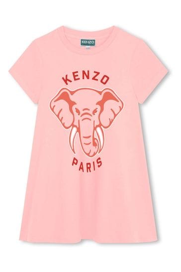 KENZO KIDS pINK Elephant Print Logo Short Sleeve T-Shirt Dress
