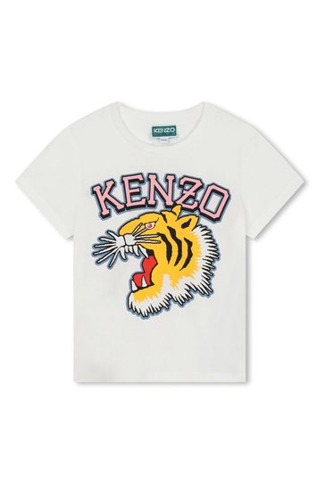 KENZO KIDS Cream Tiger Varsity Logo Short Sleeve T-Shirt