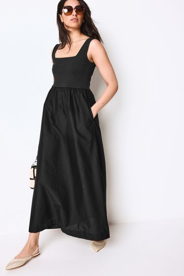 Black Square Neck Maxi Jersey Dress