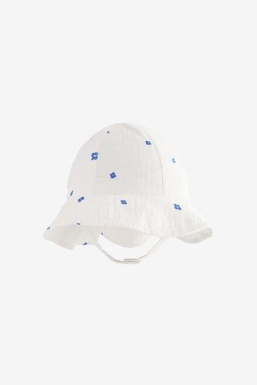 Blue Ditsy Floral Baby Wide Brim Bucket Hat (0mths-2yrs)