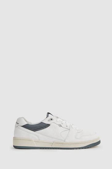 Reiss White Astor Leather Lace-Up Trainers