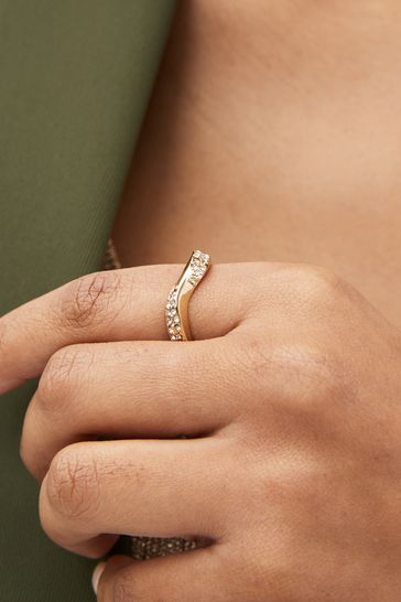 Gold Tone Sparkle Wave Ring