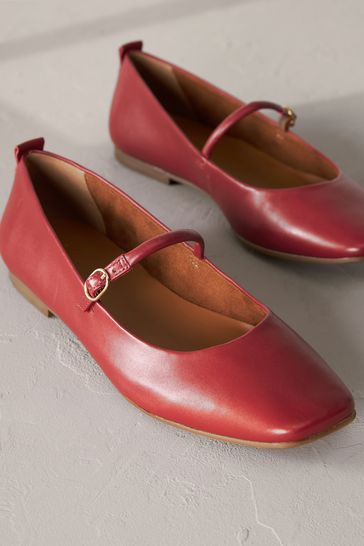 Red Signature Leather Mary Jane Flat Shoes