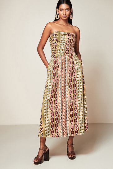 Buy Orange Green Print 100 Cotton Bandeau Midi Summer Dress from Next Bahrain