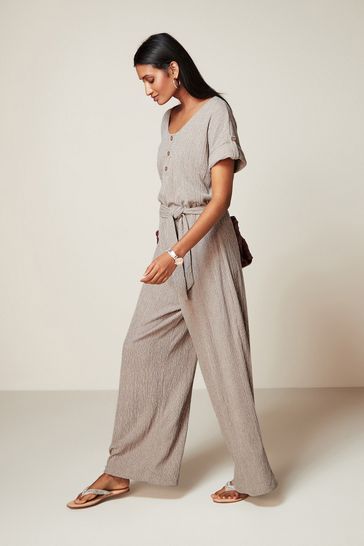 Buy Stone Textured Utility Wide Leg Belted Jumpsuit from Next Bahrain