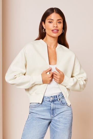 Lipsy Cream Sweat Bomber Jacket