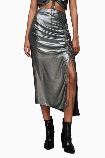 AllSaints Silver Carla Metallic Skirt