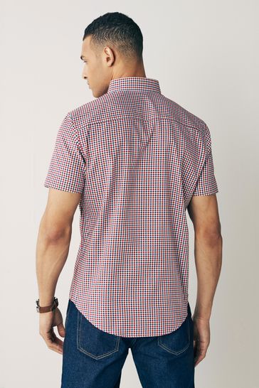Red Gingham Check Easy Iron Button Down Oxford Shirt