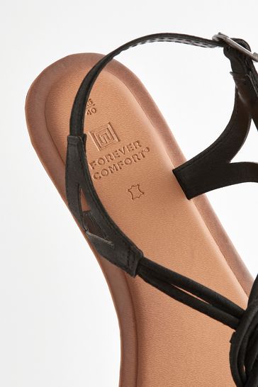 Black Regular Wide Fit Forever Comfort Leather Knot Slingback Sandals