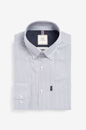 White/Blue Stripe Regular Fit Easy Iron Button Down Oxford Shirt