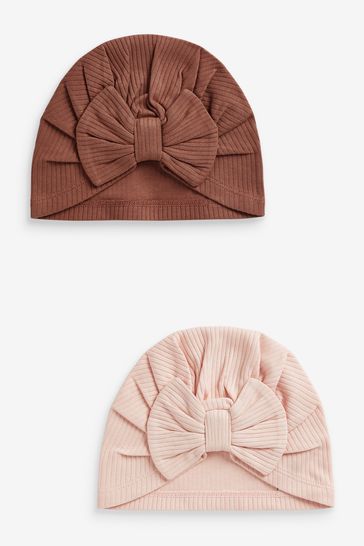 Pink/Rust Baby Turbans Hats 2 Pack (0mths-2yrs)