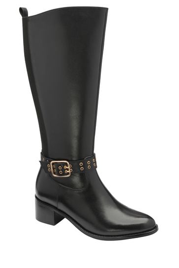 Ravel Black Leather Zip-Up Knee High Boots