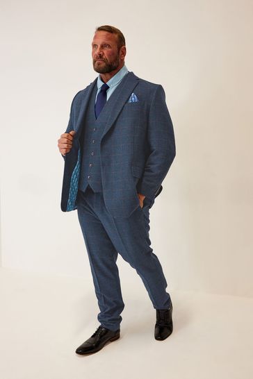 BadRhino Big Tall Blue Tweed Wool Mix Suit Jacket