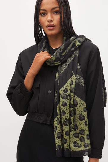 Khaki Green Animal Lightweight Scarf