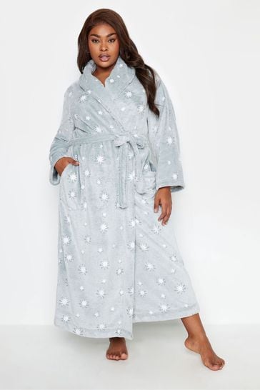 Yours Curve Grey/Green Maxi Sparkly Star Shawl Collar Robe