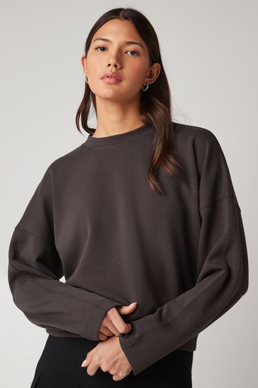 Dark Brown Slinky Crew Neck Long Sleeve Sweatshirt