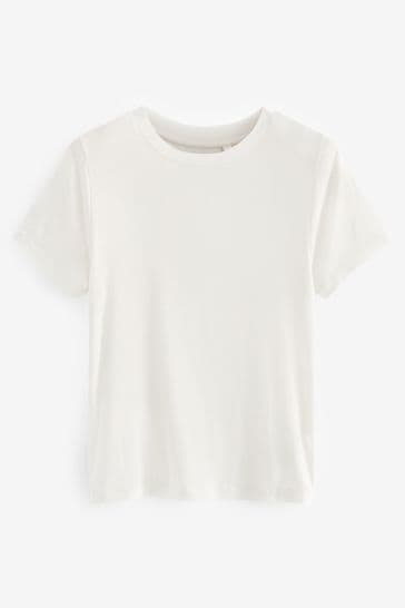 Ecru Soft Touch Ribbed Short Sleeve T-Shirt with TENCEL™ Lyocell