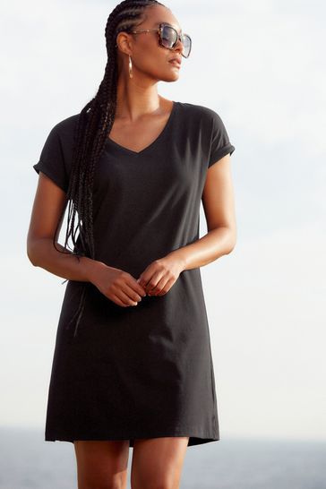 Black cotton tunic dress sales