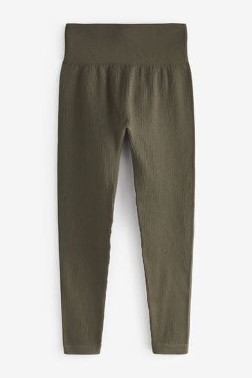 Buy Khaki Green Ribbed Seamless High Waist Leggings from Next Bahrain