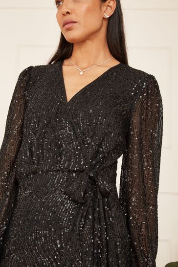 Black sequin hot sale wrap dress