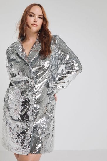Buy Simply Be Silver Sequin Blazer Dress from Next Austria