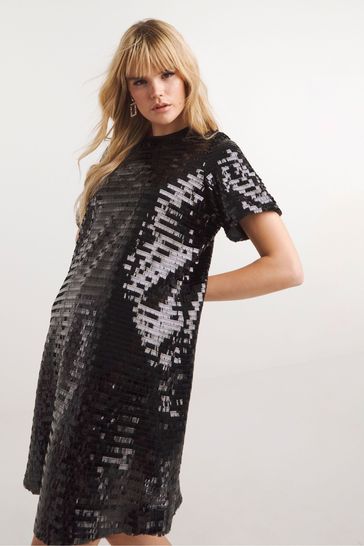 Black glitter t shirt dress 2025