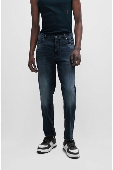 HUGO Tapered-Fit Jeans in Dark-Blue Comfort-Stretch Denim
