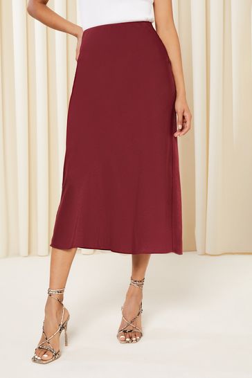 Friends Like These Berry Red Petite Satin Bias Midi Skirt