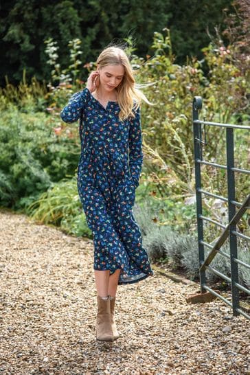 Blue patterned shop midi dress
