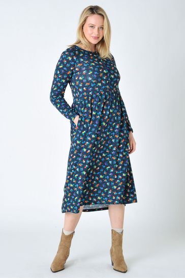 Blue patterned on sale midi dress