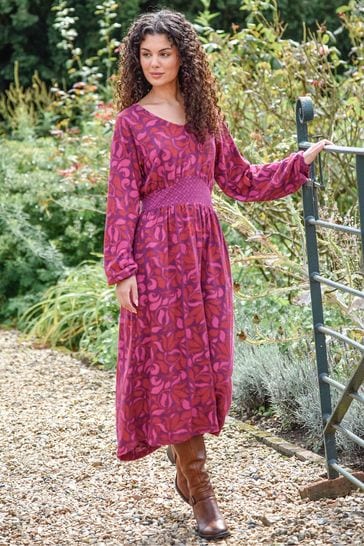 Burgs Womens Pink Rillaton Mix Print Midi Dress